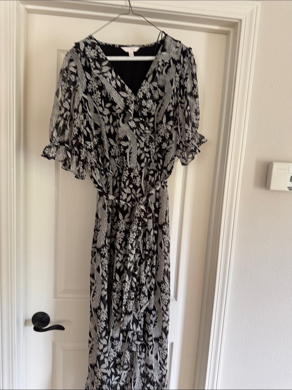 LC Lauren Conrad Black and White Floral Wrap Maxi Dress